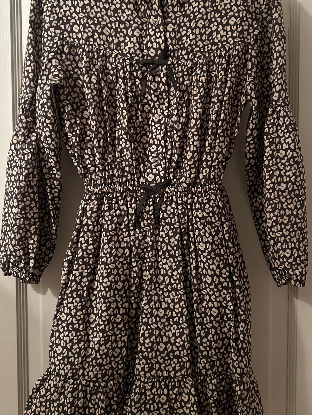 Slate and Cream Leopard Print Long Sleeve Dress